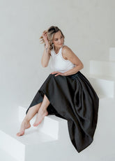 Long Cloche Skirt with Pockets – Soft Cotton-Linen Blend, Elegant & Comfortable